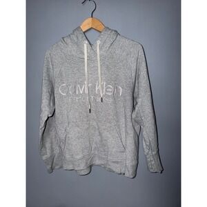 Calvin Klein Performance Womens Large Heather Grey Embroidered Logo Hoodie L